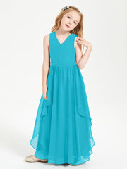 Boho Sleeveless Junior Chiffon Bridesmaids Gown Jade