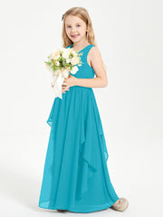 Boho Sleeveless Junior Chiffon Bridesmaids Gown Jade