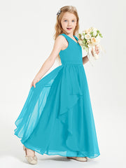 Boho Sleeveless Junior Chiffon Bridesmaids Gown Jade