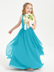 Boho Sleeveless Junior Chiffon Bridesmaids Gown Jade