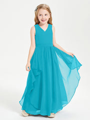 Boho Sleeveless Junior Chiffon Bridesmaids Gown Jade