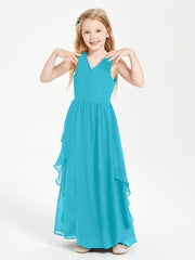 Boho Sleeveless Junior Chiffon Bridesmaids Gown Jade