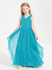 Boho Sleeveless Junior Chiffon Bridesmaids Gown Jade