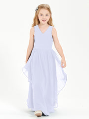 Boho Sleeveless Junior Chiffon Bridesmaids Gown Lavender