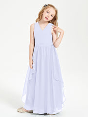 Boho Sleeveless Junior Chiffon Bridesmaids Gown Lavender