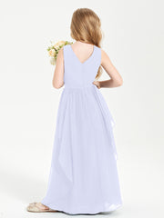 Boho Sleeveless Junior Chiffon Bridesmaids Gown Lavender