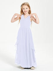 Boho Sleeveless Junior Chiffon Bridesmaids Gown Lavender