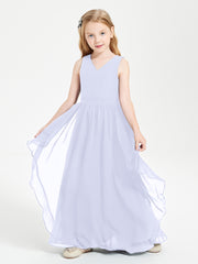 Boho Sleeveless Junior Chiffon Bridesmaids Gown Lavender