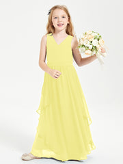 Boho Sleeveless Junior Chiffon Bridesmaids Gown Lemon
