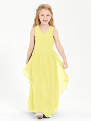 Boho Sleeveless Junior Chiffon Bridesmaids Gown Lemon