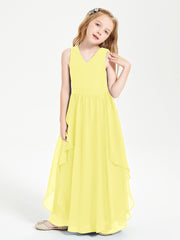 Boho Sleeveless Junior Chiffon Bridesmaids Gown Lemon