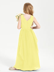 Boho Sleeveless Junior Chiffon Bridesmaids Gown Lemon
