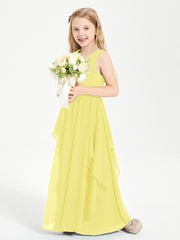 Boho Sleeveless Junior Chiffon Bridesmaids Gown Lemon