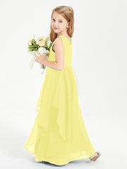 Boho Sleeveless Junior Chiffon Bridesmaids Gown Lemon