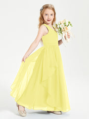 Boho Sleeveless Junior Chiffon Bridesmaids Gown Lemon