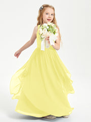 Boho Sleeveless Junior Chiffon Bridesmaids Gown Lemon