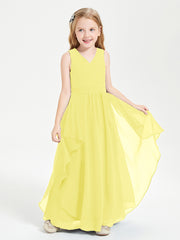 Boho Sleeveless Junior Chiffon Bridesmaids Gown Lemon