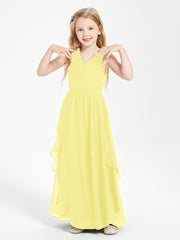 Boho Sleeveless Junior Chiffon Bridesmaids Gown Lemon