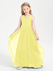Boho Sleeveless Junior Chiffon Bridesmaids Gown Lemon