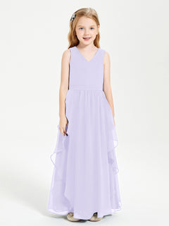 Boho Sleeveless Junior Chiffon Bridesmaids Gown Lilac