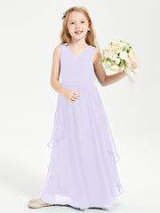 Boho Sleeveless Junior Chiffon Bridesmaids Gown Lilac