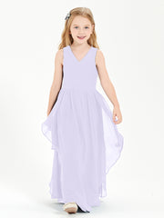 Boho Sleeveless Junior Chiffon Bridesmaids Gown Lilac
