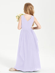 Boho Sleeveless Junior Chiffon Bridesmaids Gown Lilac