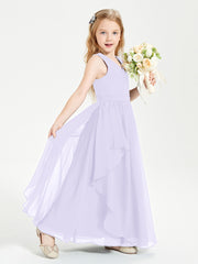 Boho Sleeveless Junior Chiffon Bridesmaids Gown Lilac