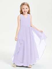Boho Sleeveless Junior Chiffon Bridesmaids Gown Lilac