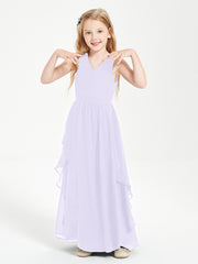 Boho Sleeveless Junior Chiffon Bridesmaids Gown Lilac