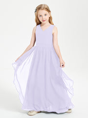 Boho Sleeveless Junior Chiffon Bridesmaids Gown Lilac