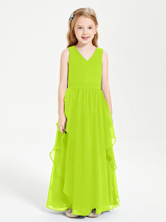 Boho Sleeveless Junior Chiffon Bridesmaids Gown Lime Green