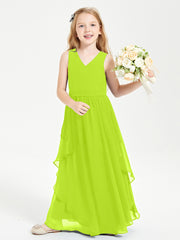 Boho Sleeveless Junior Chiffon Bridesmaids Gown Lime Green