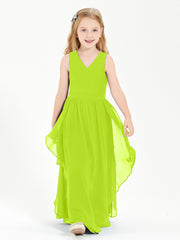 Boho Sleeveless Junior Chiffon Bridesmaids Gown Lime Green