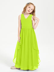 Boho Sleeveless Junior Chiffon Bridesmaids Gown Lime Green
