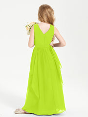 Boho Sleeveless Junior Chiffon Bridesmaids Gown Lime Green