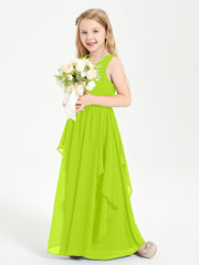 Boho Sleeveless Junior Chiffon Bridesmaids Gown Lime Green