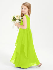 Boho Sleeveless Junior Chiffon Bridesmaids Gown Lime Green