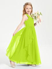 Boho Sleeveless Junior Chiffon Bridesmaids Gown Lime Green