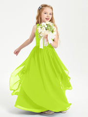 Boho Sleeveless Junior Chiffon Bridesmaids Gown Lime Green