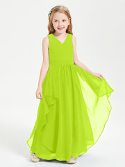 Boho Sleeveless Junior Chiffon Bridesmaids Gown Lime Green