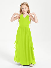 Boho Sleeveless Junior Chiffon Bridesmaids Gown Lime Green