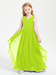Boho Sleeveless Junior Chiffon Bridesmaids Gown Lime Green