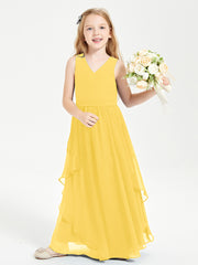 Boho Sleeveless Junior Chiffon Bridesmaids Gown Marigold