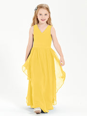 Boho Sleeveless Junior Chiffon Bridesmaids Gown Marigold