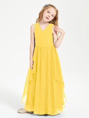 Boho Sleeveless Junior Chiffon Bridesmaids Gown Marigold