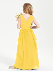 Boho Sleeveless Junior Chiffon Bridesmaids Gown Marigold