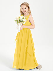 Boho Sleeveless Junior Chiffon Bridesmaids Gown Marigold