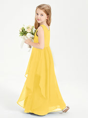 Boho Sleeveless Junior Chiffon Bridesmaids Gown Marigold
