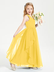 Boho Sleeveless Junior Chiffon Bridesmaids Gown Marigold